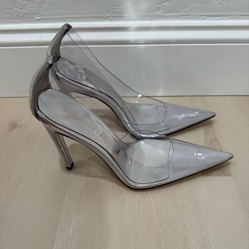Good American Women's 7.5 Cinder-F*cking-Rella Pointed Toe Pumps Clear Silver - Picture 4 of 12